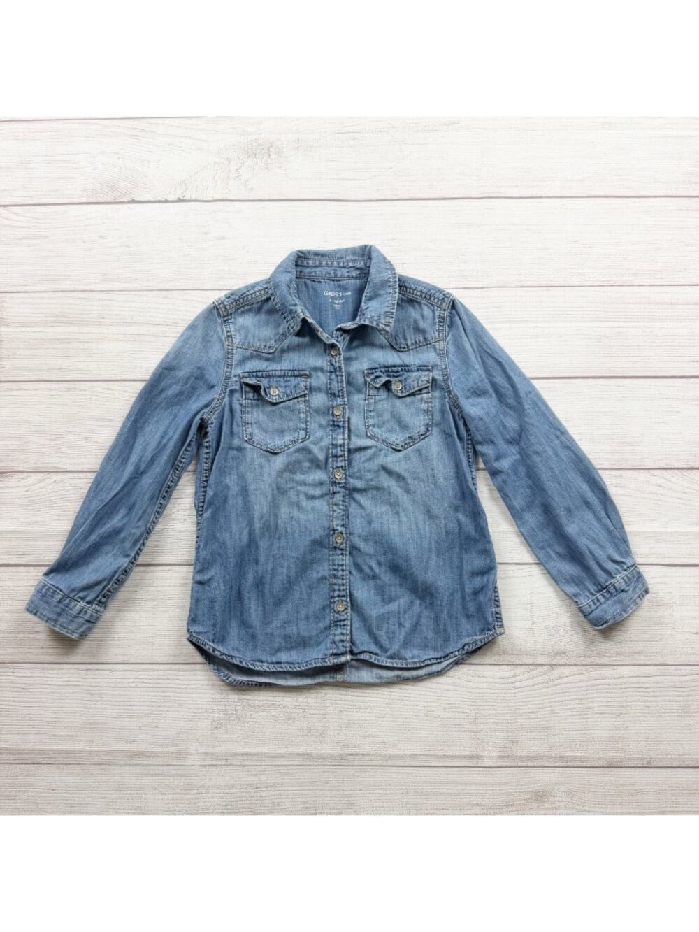 GapKids 1969 Denim Button Front Shirt Regular Long Sleeve Blue Lightweight S 6-7